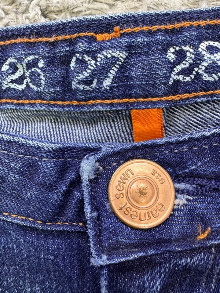 Jeans feminino Earnest costurado 24 Hefner lavagem escura cintura baixa slim fit jeans stretch - Imagem 3 de 4