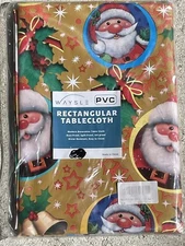 Santa Bells Candy Canes Christmas PVC 54x78 Rect Spill Proof Vinyl Tablecloth