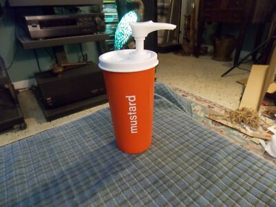 Vintage TUPPERWARE PLASTIC Orange PICNIC SET MUSTARD DISPENSER Rare VG !