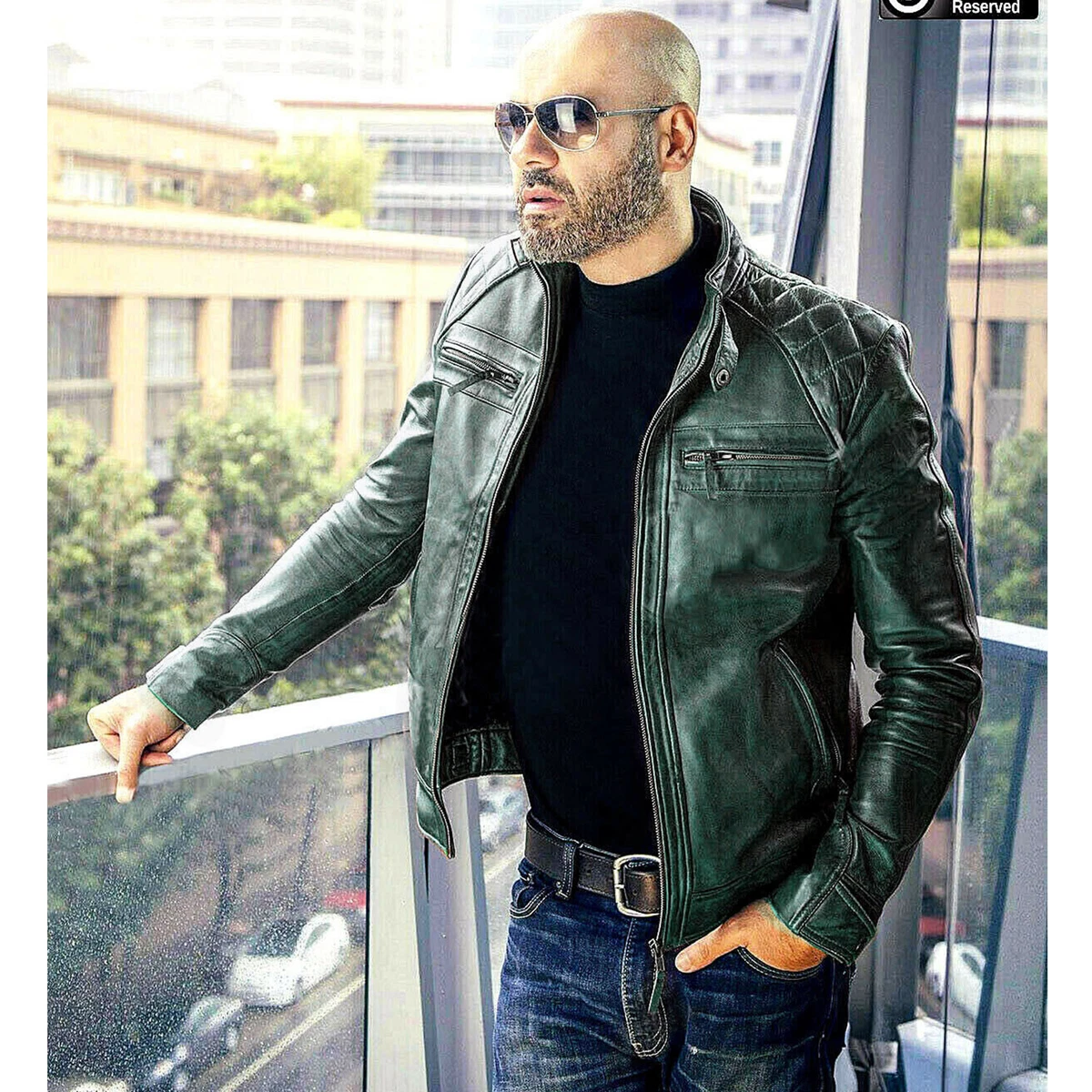 Gearswears Men's Green Leather Jacket - Classic Style, Genuine Leather Jacket