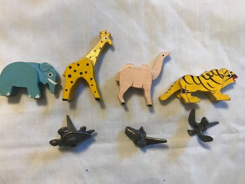 Vintage 7 Birthday Cake Candle Holders Wood Metal Animals Tiger Turtle Camel Ebay