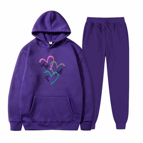 New Women's Solid-Color Printed Long-Sleeved Hoodie and Sweatpants 2-Piece Set - Picture 29 of 47