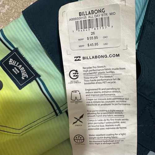Billabong Big Boy Size 26 All Day Pro Recycler Board Shorts Swim Stretch NWT - Picture 6 of 7