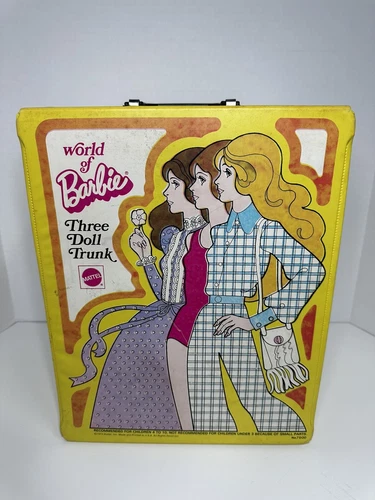Vintage 1974  Mattel The World Of Barbie Three Doll Trunk Case  #7900  Yellow
