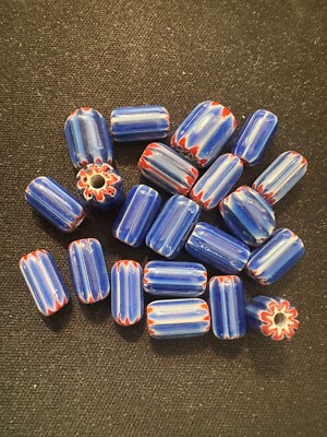 20 Chevron glass beads - (B1105)- blue rare 10-12mm