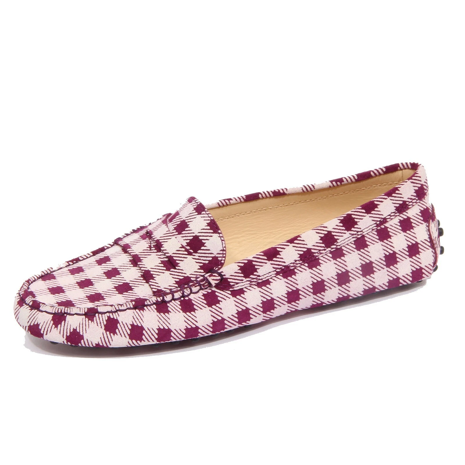 TOD’S G5138 mocassino donna TOD'S violet white suede check loafer woman