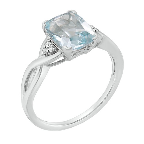 10K White Gold Ring with Aquamarine and 0.04 Diamond - Picture 2 of 10