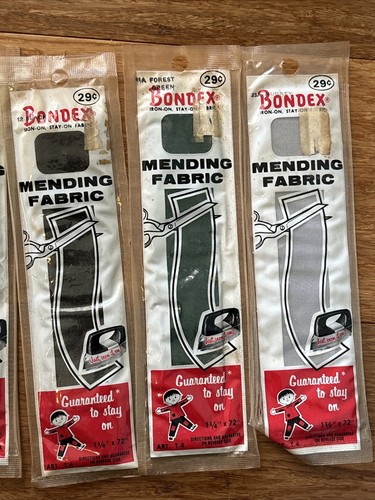 Set of 6 Colors Vintage Bondex Iron On Stay On Fabric Mending 1.25"x72" - Picture 3 of 5