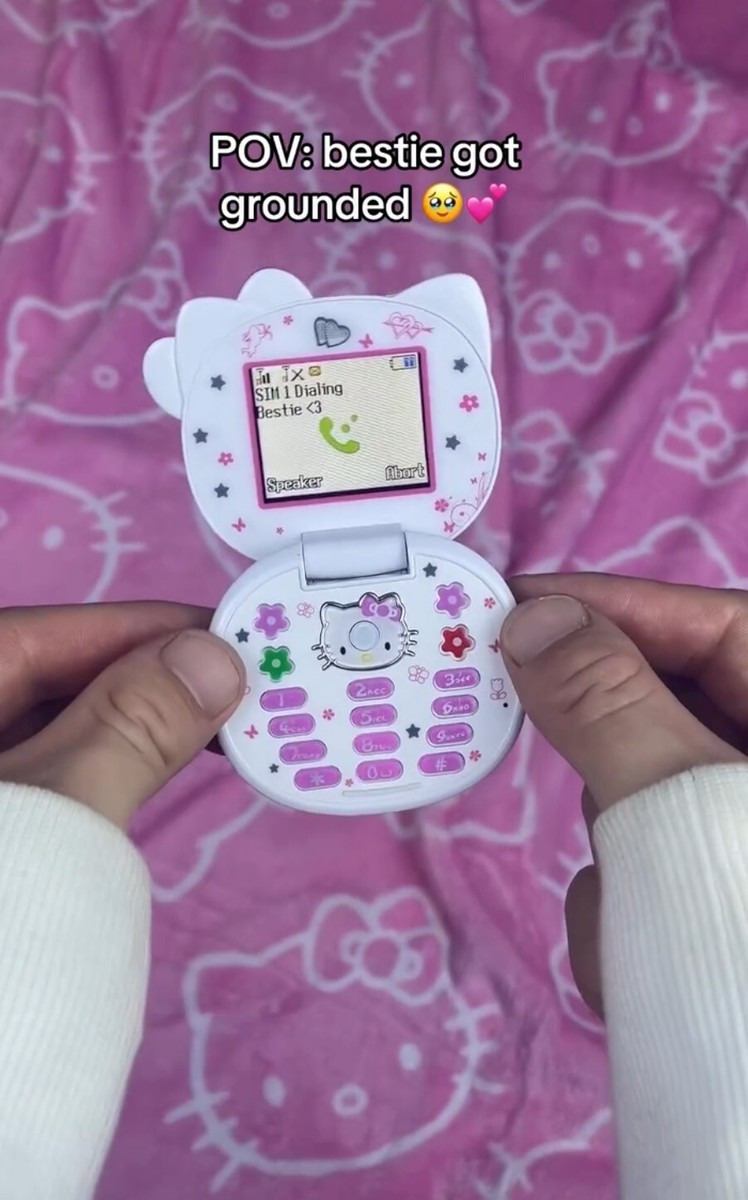 Hello Kitty Flip Phone Kawaii 2025 Sanrio Cartoon Kids Phone 4G