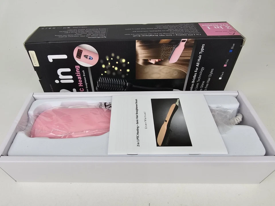 2-in-1 PTC Heating Ionic Hair Straightening Brush PINK *BRAND NEW* Quick Heat - Image 2 of 4