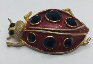 Authentic Mosell Vintage Gold Plated Red Enamel Rhinestone Ladybug Pin