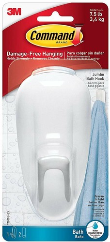 Command Bathroom Hook with Water-Resistant Strips, 1-Hook, 2-Strip, 4 PACK - 第 2/2 張圖片