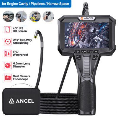 ANCEL AN302 Industrial Borescope 210 Degree Articulation Dual Camera Endoscope