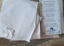 White Cotton Embroidered Christening Baby Bonnet Bow Hat Lace Floral Keepsake