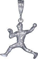 Sterling Silver Baseball Player Charm Pendant Necklace with Diamond Cut Finish