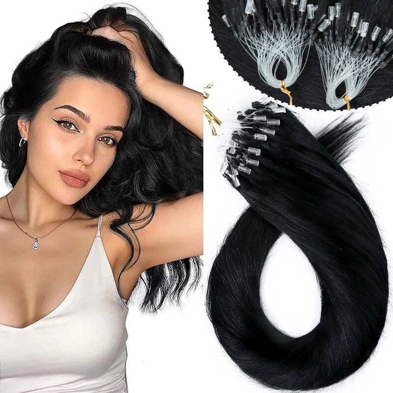 Extensiones de cabello humano 100 % Remy con punta de anillo de microenlace fácil micro lazo Foto 3 de 4
