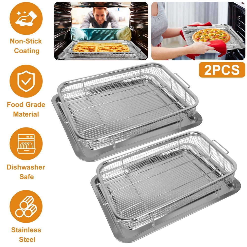 Air Fryer Basket for Oven, Set Stainless Steel Oven Air Fryer Basket and Tray