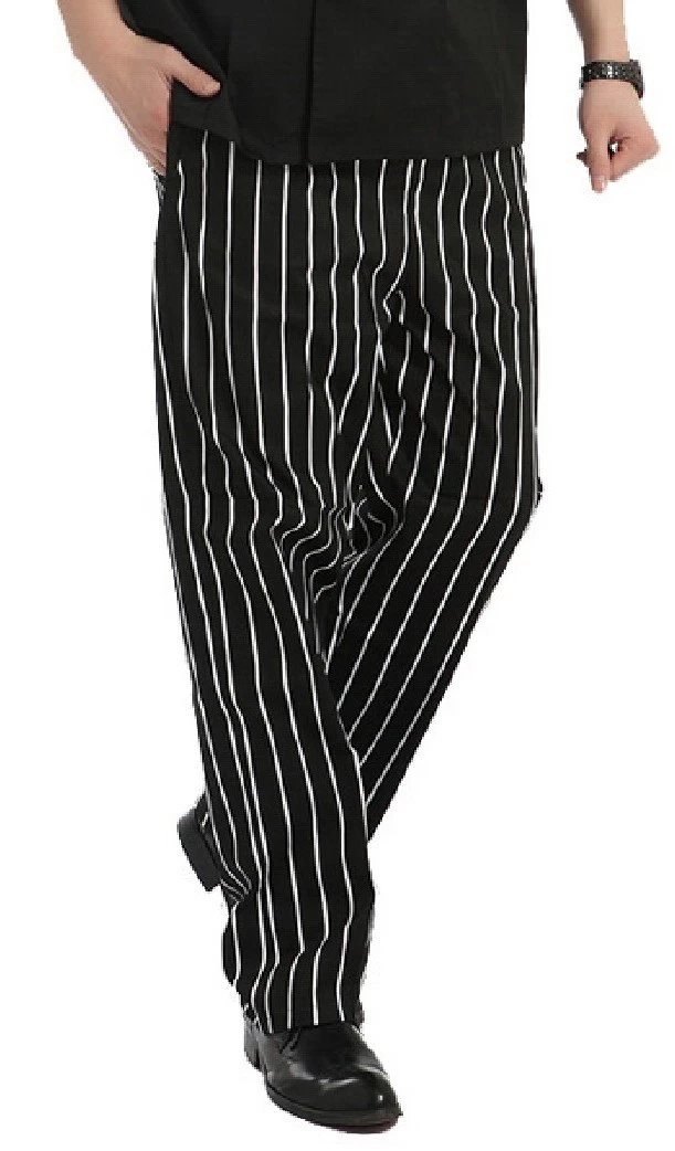 CHEFS TROUSERS PANTS BLACK WHITE STRIPED PRINT BOTTOMS WHITES COOKS INS01S