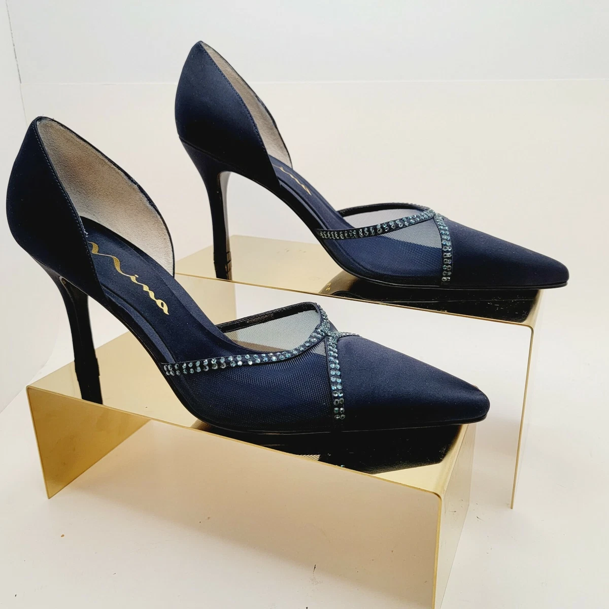 Navy hotsell satin pumps