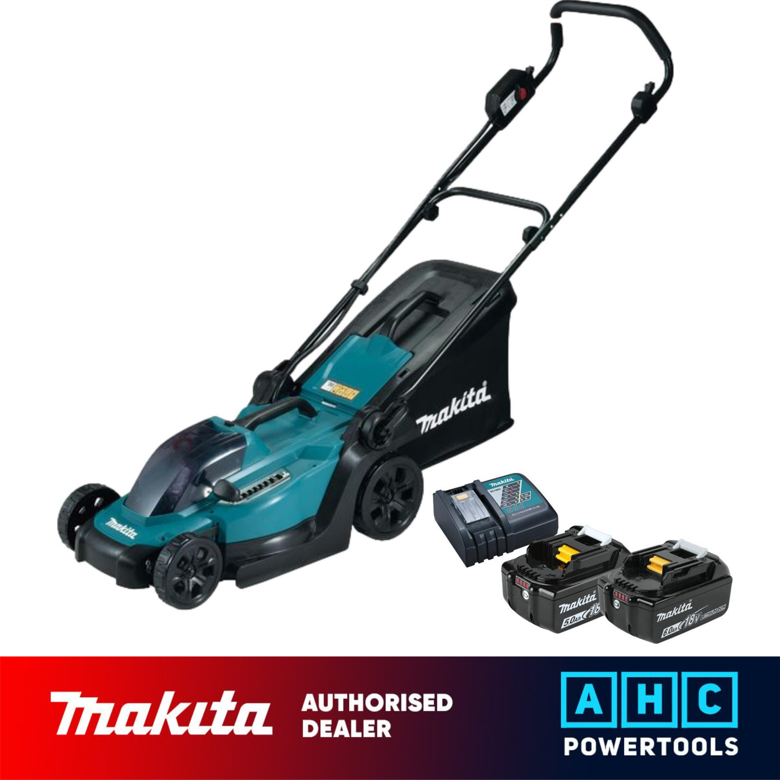 Makita 18V 330mm Cordless Lawn Mower with 2x5.0Ah Battery - DLM330RT