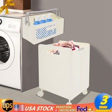 34.5L Rolling Laundry Basket Cart with Wheels Dirty Clothes Storage Basket Set