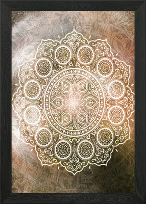Warmes orangefarbenes Blumenmandala gerahmtes Wandbild Poster Leinwanddruck Bild