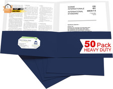 50 Packs Two Pocket File Folders with Business Card Slot,Textured Pape
