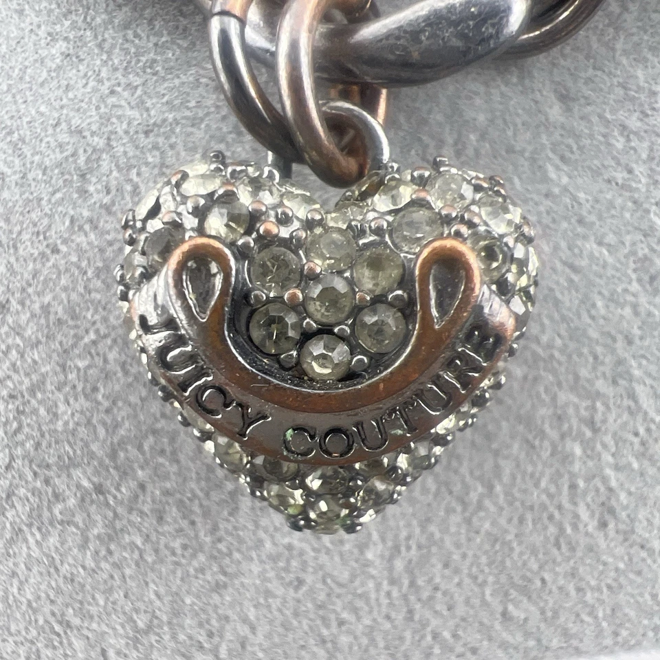 Pulsera vintage Juicy Couture Y2K encanto McBling Gunmetal plata pavé corazón Foto 3 de 4