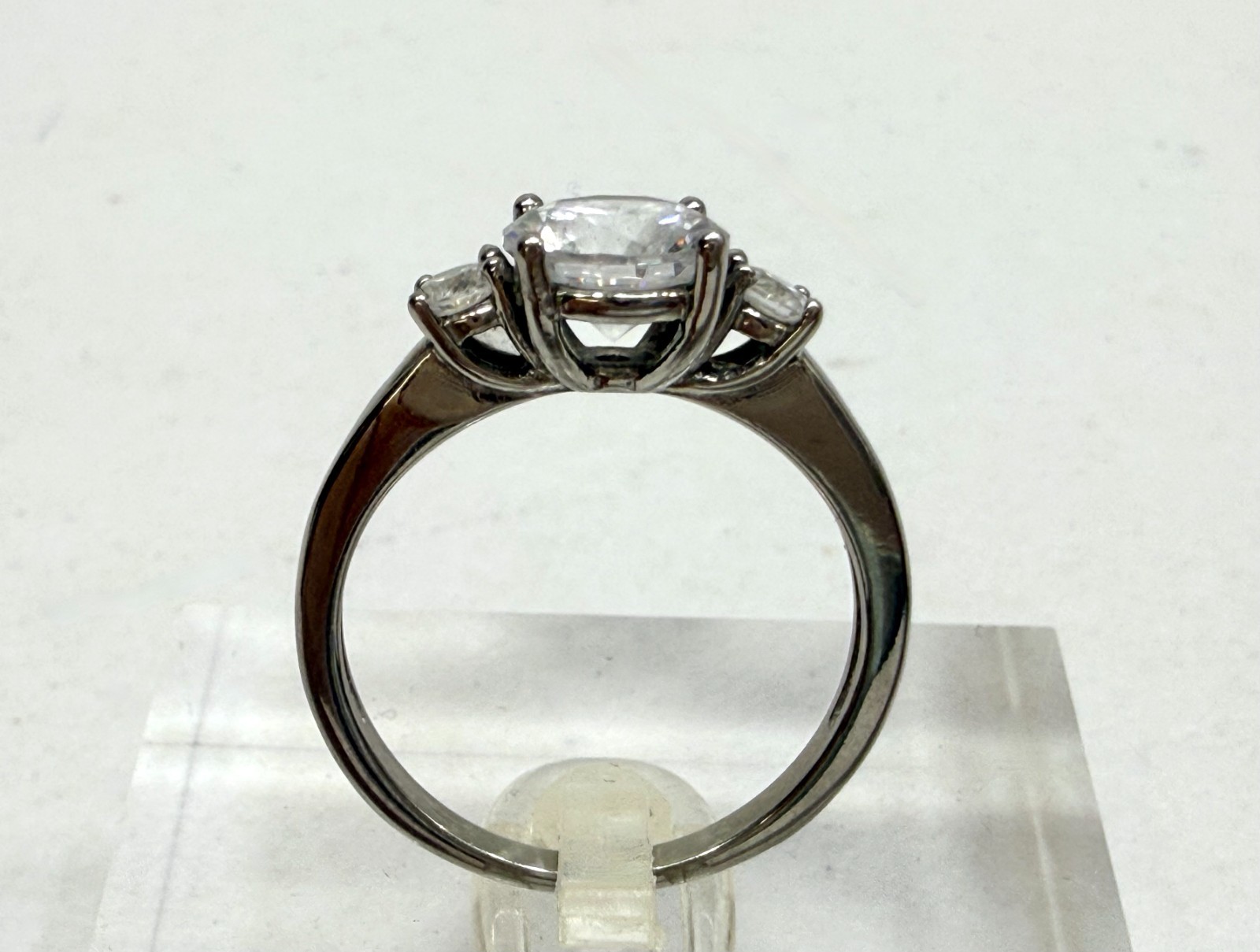 Vintage Statement Ring Three Stone Silver Tone CZ… - image 12