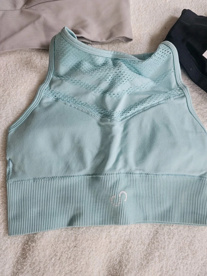 Sujetador deportivo de combate Curves talla pequeña S gimnasio correr azul, negro con inserciones Foto 2 de 4