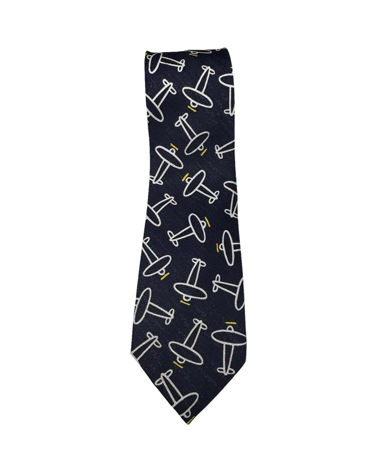 "Corbata Enrico Coveri Italia - Azul marino con estampado de avión | Diseñador vintage 57""" Foto 2 de 4