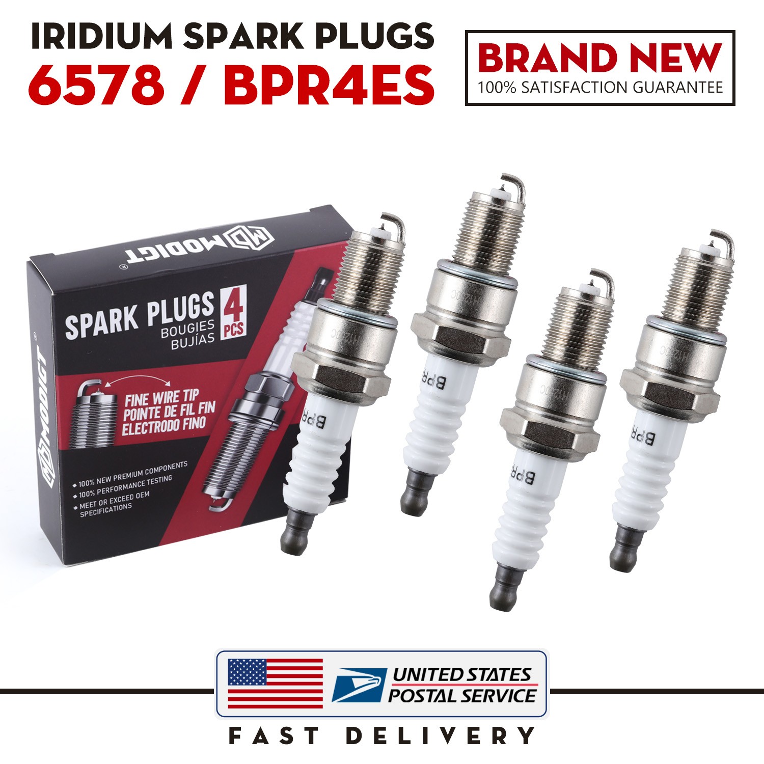Upgrade Engine OEM-Quality Set of 4Pcs 6578/BPR4ES Iridium Resistor Spark Plugs