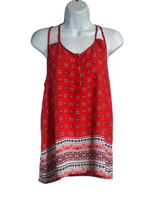 Pink Rose Red Patterned Tank Top Womens Size S Floral Mixed Print