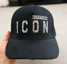 Dsquared2 ICON Black Cotton Baseball Cap Rhinestones Embellished Logo