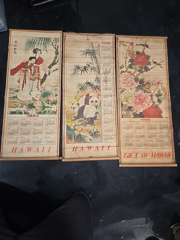 Vintage 1984/1985 Bamboo Scroll Calendar double-sided Asian/Hawaii 