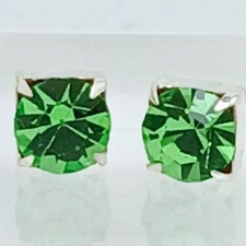 Peridot Green Crystal Stud Earrings 925 Sterling Silver Vintage Sparkly Jewelry