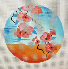 Hand-painted Needlepoint Canvas, Floral 3" Round, 18" mesh, NEW