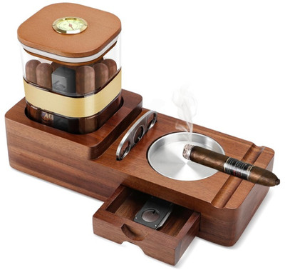 Set Humidor y Cenicero para Puros con Bandeja de Madera y Accesorios, Nuevo