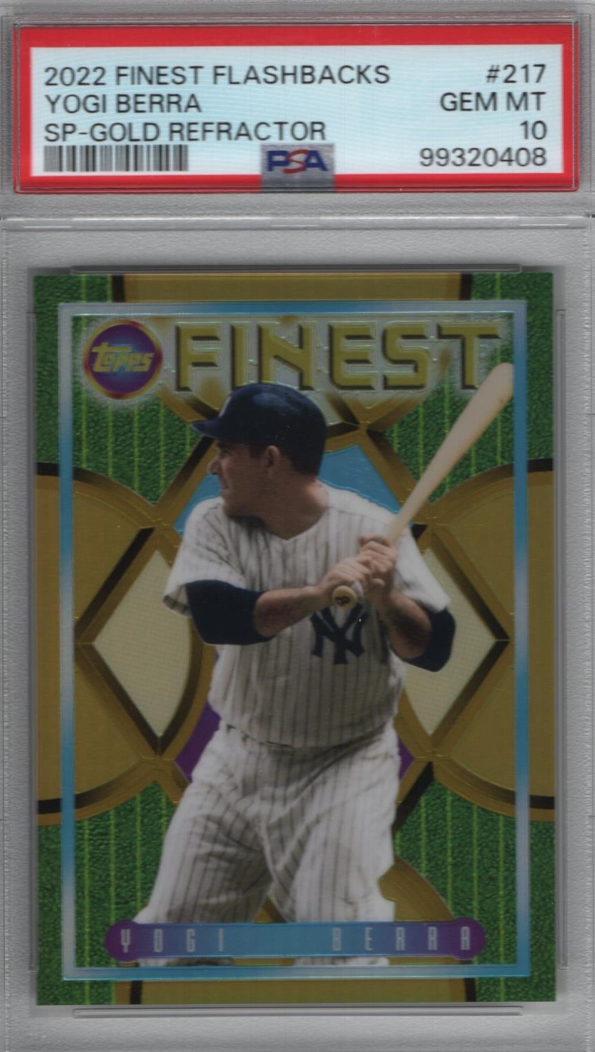 Yogi Berra 2022 Finest Flashbacks Gold Refractor # 217 PSA 10 HOF 1972