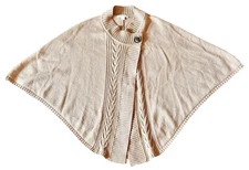 Pendleton Womens Merino Wool Cape/Poncho Button Front-One Size-Beige/Oatmeal
