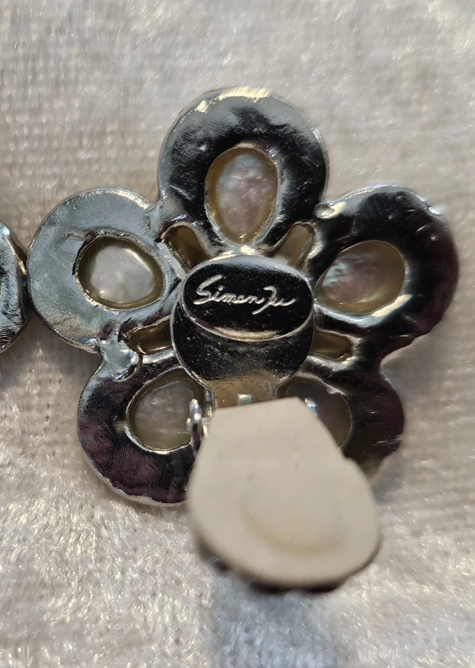 Pendientes Clip SIMAN TU Perla Flor Blanco Transparente Estrás Raro Foto 4 de 4