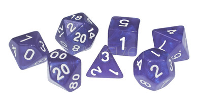 RPG Poly Set Moonstone amethyst-purpur m/weiss Würfelzeit w4-w20 DnD 7 Würfel 