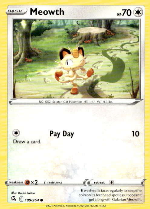 Meowth 199/264 Common Regular SWSH08: Fusion Strike NM