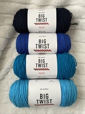 BIG TWIST VALUE YARN LOT OF 4 SKEINS VARSITY NAVY VARSITY BLUE SAPPHIRE CYAN