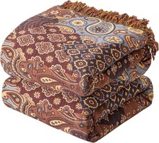 Boho Throw Blanket for Couch Sofa Bed, 100 Cotton Woven Quilt with Tassel