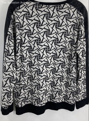 Cocoon Womens Gray Black Geometric Long Sleeve Round Neck Pullover Sweater Sz 2 - Picture 2 of 7