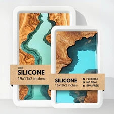 Alaskey® Large Premium Rectangular Resin Table Silicone Mold 16"x10" and 19"x11"