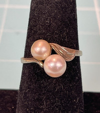 Sterling Silver  Dual Pearl Ring Size 9