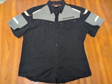 HARLEY DAVIDSON 2XL GRAY/BLACK BUTTON GARAGE MECHANIC LOGO SHIRT MENS UTILITY