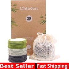 30 Pack Reusable Makeup Remover Pads - Bamboo Cotton Rounds for Toner, Washab...